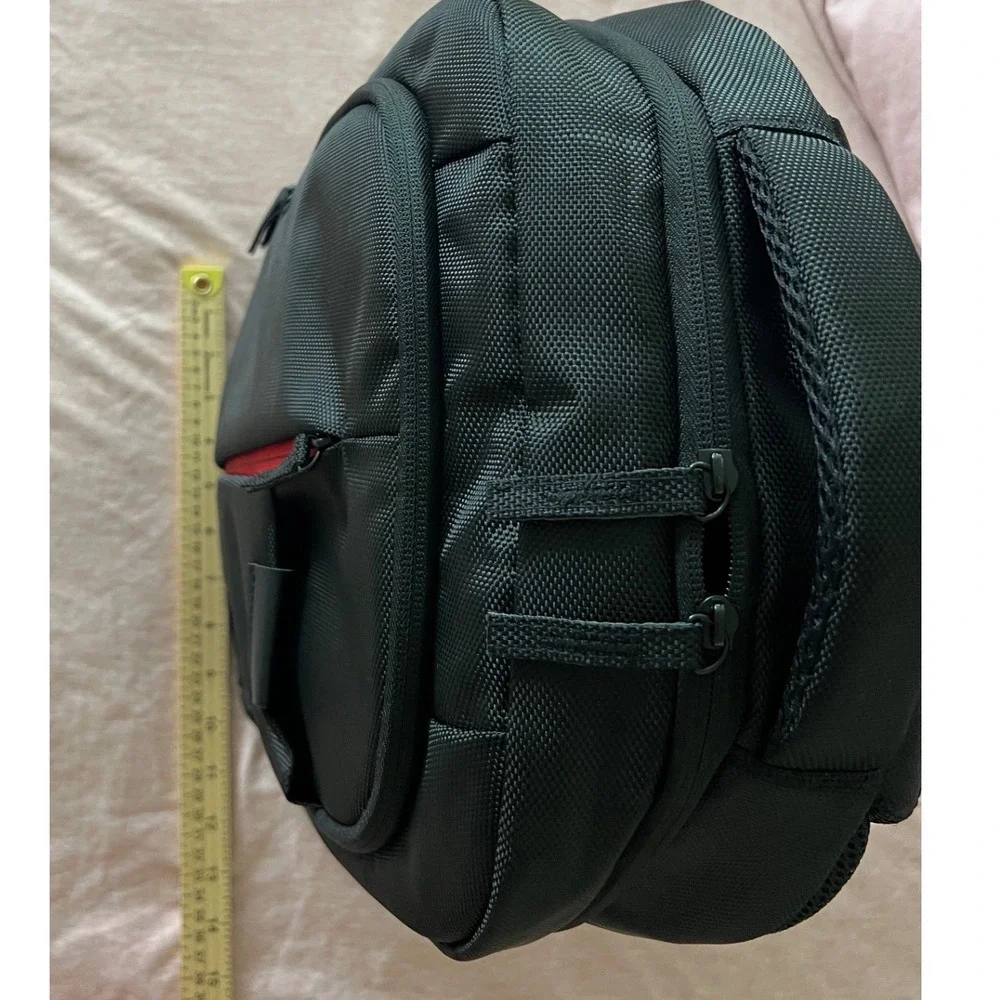 Black Ballistic Nylon Laptop Backpack‎ Red Accent Zip Padded Commuter Bag 18in